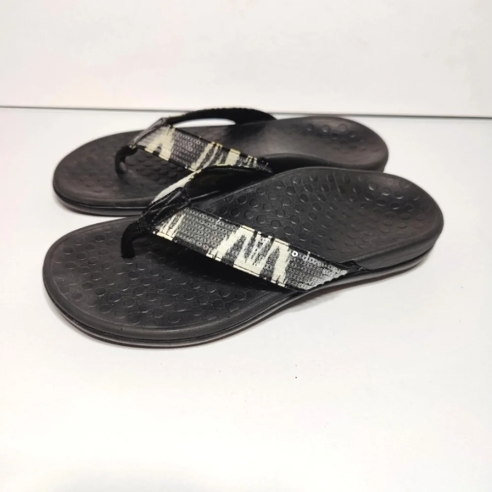 VIONIC Women's Tide  White/Black Sequins Orthotic Flip Flop Sandals Size 6